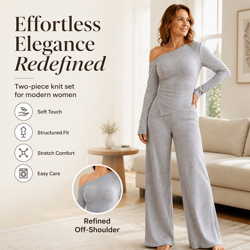 🌸Hot Sale 50% OFF💖Women's Off-Shoulder Long Sleeve Top & Wide-Leg Pants Set