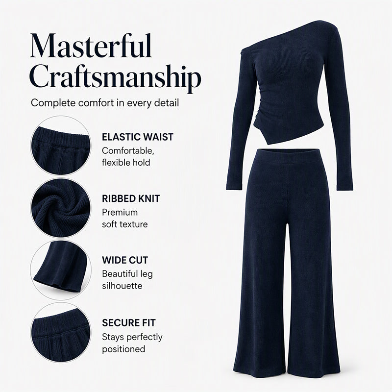 🌸Hot Sale 50% OFF💖Women's Off-Shoulder Long Sleeve Top & Wide-Leg Pants Set