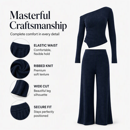 🌸Hot Sale 50% OFF💖Women's Off-Shoulder Long Sleeve Top & Wide-Leg Pants Set