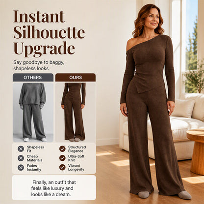 🌸Hot Sale 50% OFF💖Women's Off-Shoulder Long Sleeve Top & Wide-Leg Pants Set