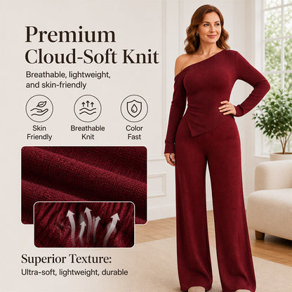 🌸Hot Sale 50% OFF💖Women's Off-Shoulder Long Sleeve Top & Wide-Leg Pants Set