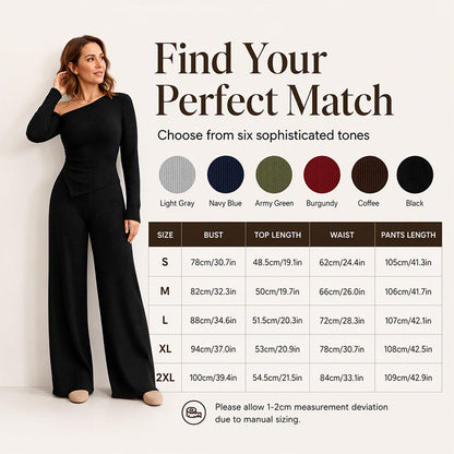 🌸Hot Sale 50% OFF💖Women's Off-Shoulder Long Sleeve Top & Wide-Leg Pants Set