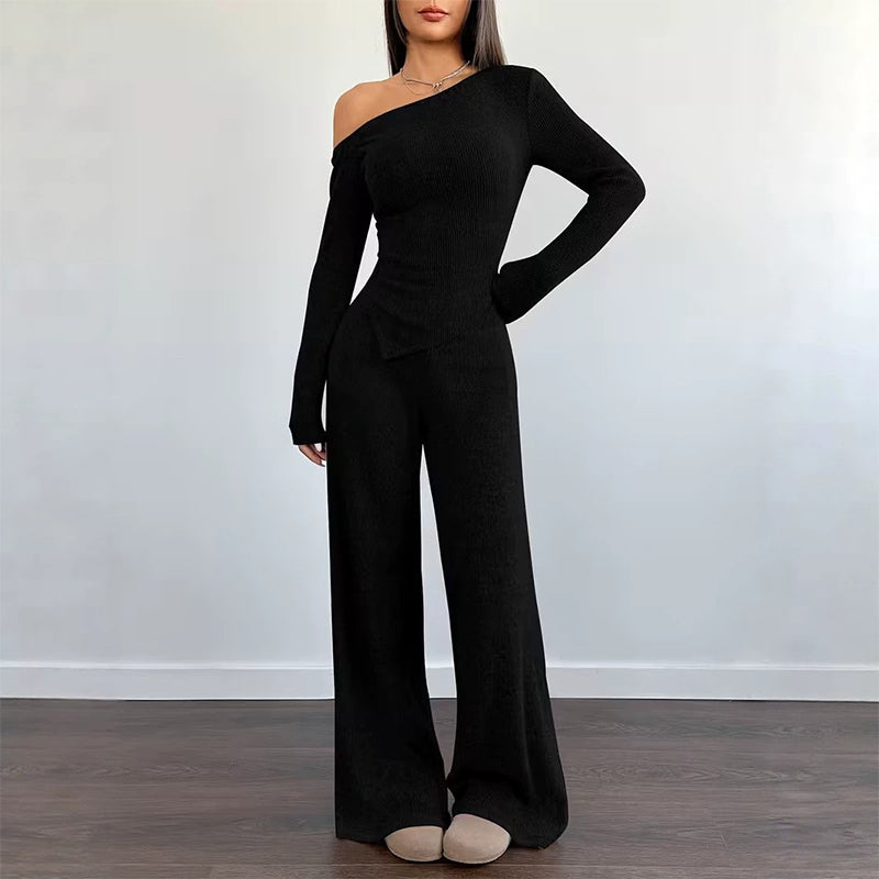 🌸Hot Sale 50% OFF💖Women's Off-Shoulder Long Sleeve Top & Wide-Leg Pants Set