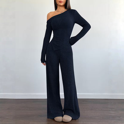 🌸Hot Sale 50% OFF💖Women's Off-Shoulder Long Sleeve Top & Wide-Leg Pants Set