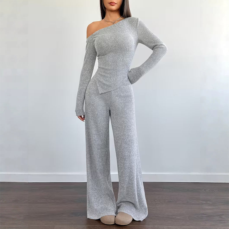 🌸Hot Sale 50% OFF💖Women's Off-Shoulder Long Sleeve Top & Wide-Leg Pants Set