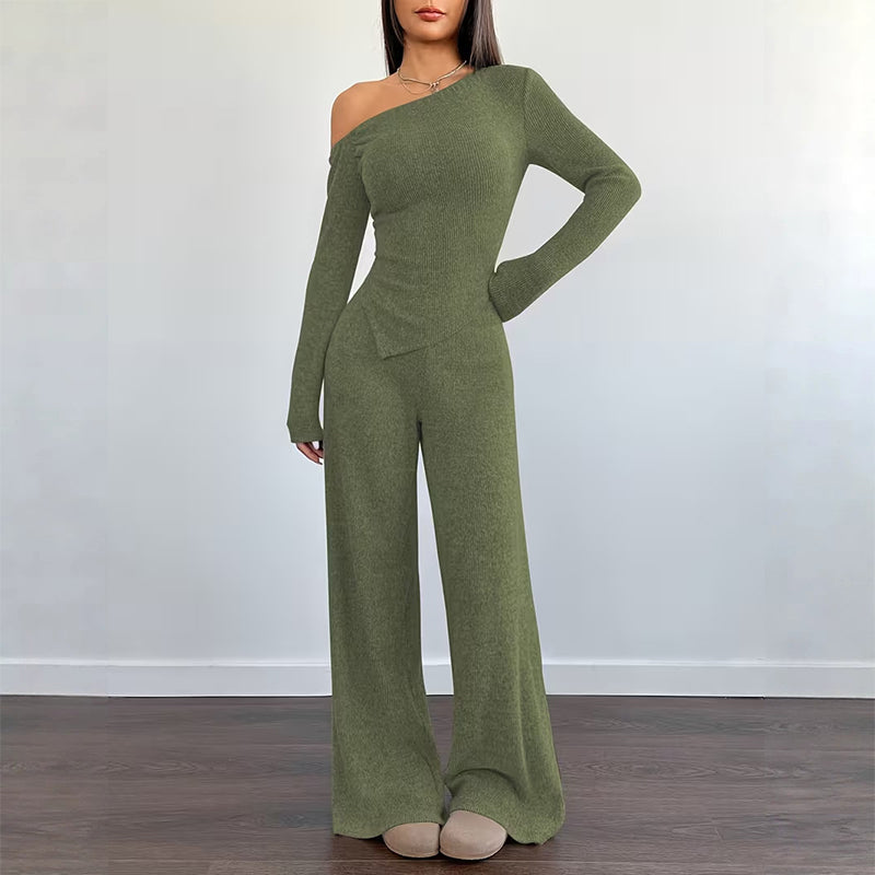 🌸Hot Sale 50% OFF💖Women's Off-Shoulder Long Sleeve Top & Wide-Leg Pants Set