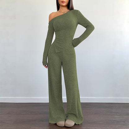 🌸Hot Sale 50% OFF💖Women's Off-Shoulder Long Sleeve Top & Wide-Leg Pants Set
