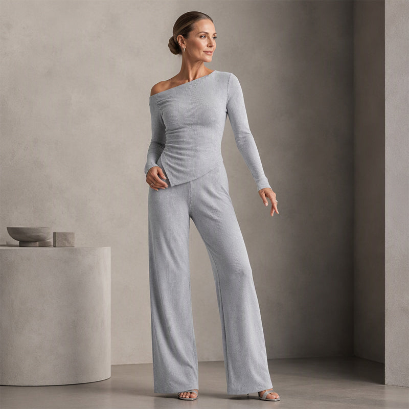 🌸Hot Sale 50% OFF💖Women's Off-Shoulder Long Sleeve Top & Wide-Leg Pants Set