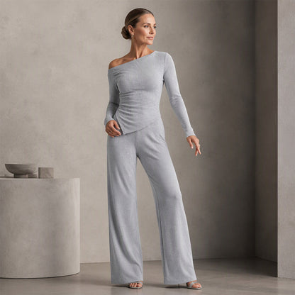 🌸Hot Sale 50% OFF💖Women's Off-Shoulder Long Sleeve Top & Wide-Leg Pants Set