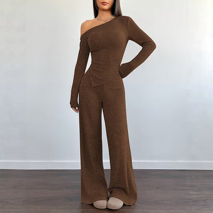 🌸Hot Sale 50% OFF💖Women's Off-Shoulder Long Sleeve Top & Wide-Leg Pants Set