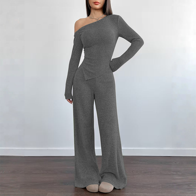 🌸Hot Sale 50% OFF💖Women's Off-Shoulder Long Sleeve Top & Wide-Leg Pants Set