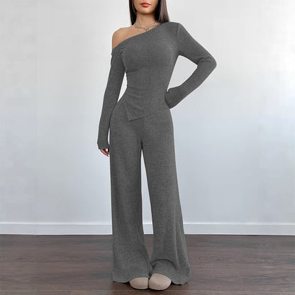 🌸Hot Sale 50% OFF💖Women's Off-Shoulder Long Sleeve Top & Wide-Leg Pants Set