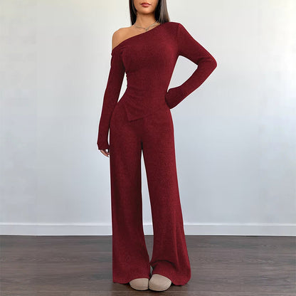 🌸Hot Sale 50% OFF💖Women's Off-Shoulder Long Sleeve Top & Wide-Leg Pants Set