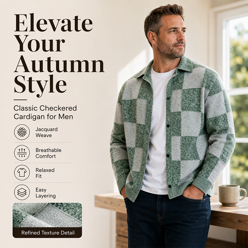 🧥Men's Vintage Checkerboard Button-Down Knit Sweater