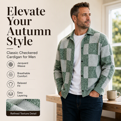 🧥Men's Vintage Checkerboard Button-Down Knit Sweater