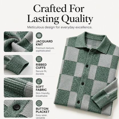 🧥Men's Vintage Checkerboard Button-Down Knit Sweater