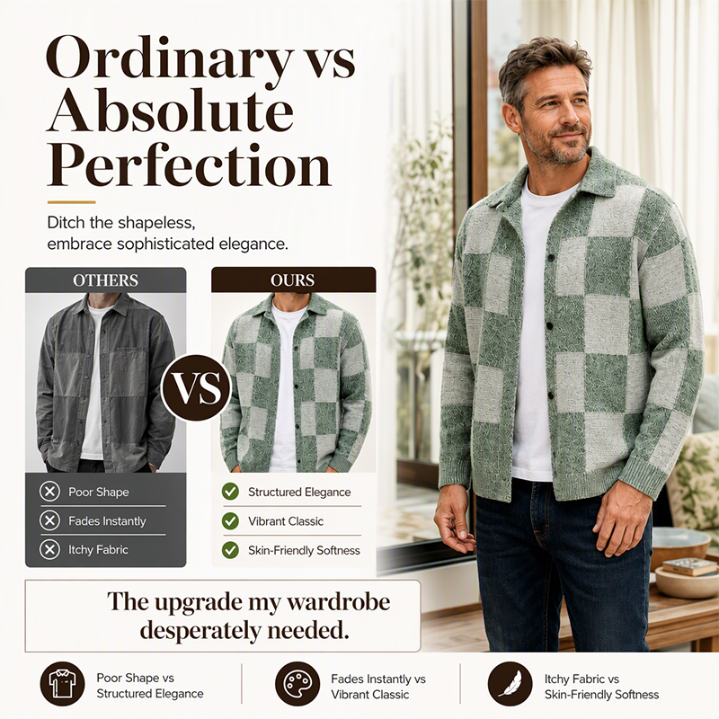 🧥Men's Vintage Checkerboard Button-Down Knit Sweater