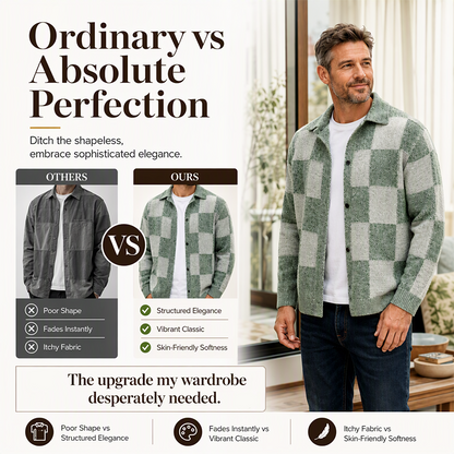 🧥Men's Vintage Checkerboard Button-Down Knit Sweater