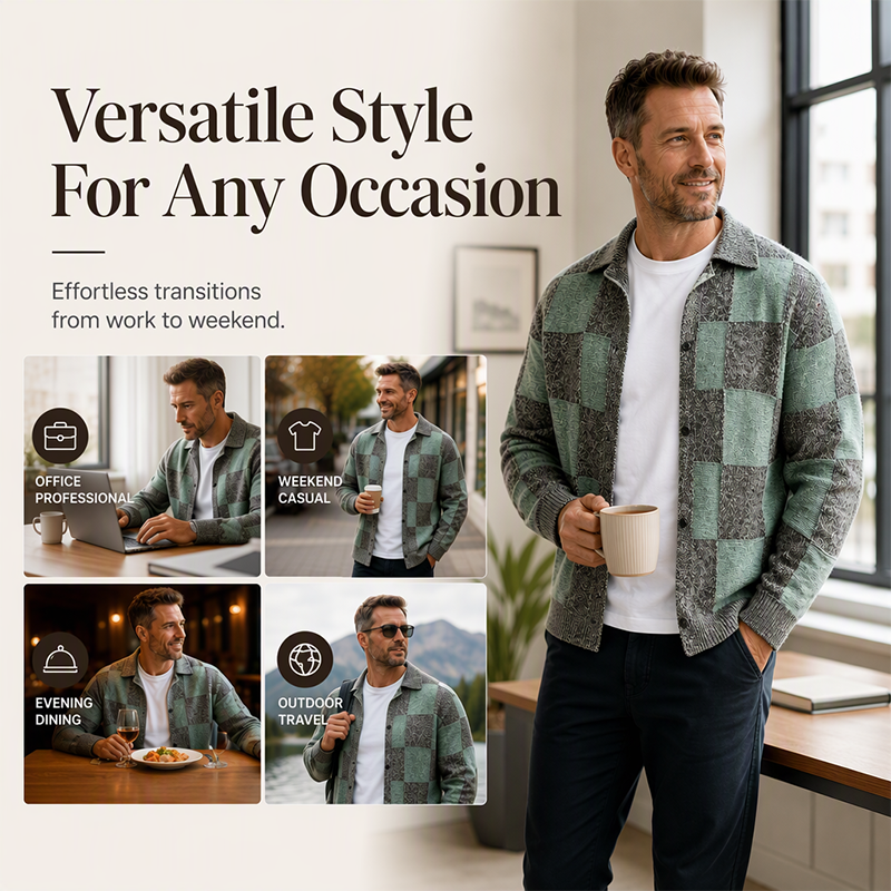 🧥Men's Vintage Checkerboard Button-Down Knit Sweater