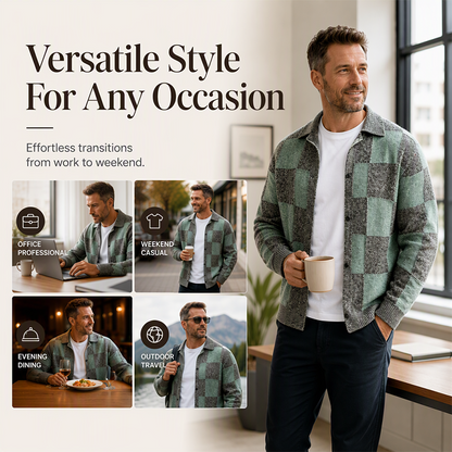 🧥Men's Vintage Checkerboard Button-Down Knit Sweater