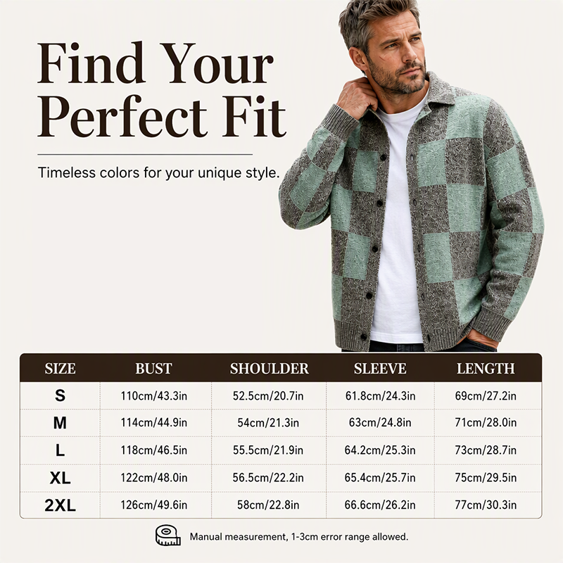 🧥Men's Vintage Checkerboard Button-Down Knit Sweater