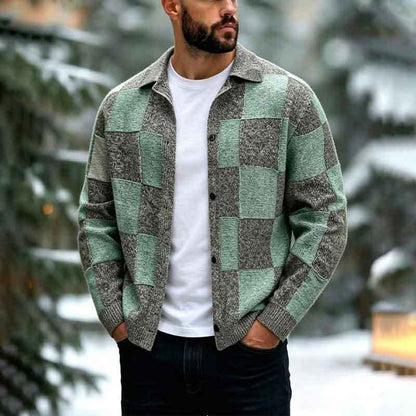 🧥Men's Vintage Checkerboard Button-Down Knit Sweater