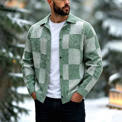 🧥Men's Vintage Checkerboard Button-Down Knit Sweater
