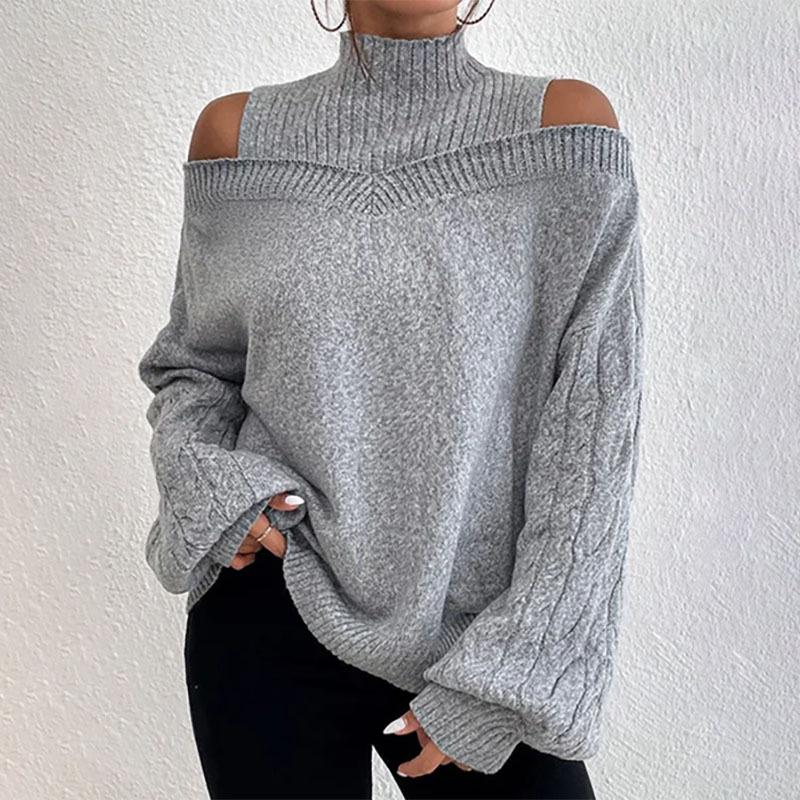 🖤Black Friday Sale:50% OFF🖤 ❄️ Women’s Fashion High Neck Off-Shoulder Knit Sweater