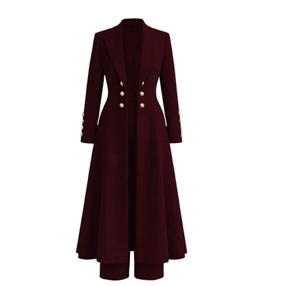 ✨ Women's Double-Breasted Long Knit Coat & Straight-Leg Pants Set – Flattering Tailored Silhouette, Chic Gold-Tone Buttons & Sophisticated Style for Effortless Fall & Winter Outfits! 💕