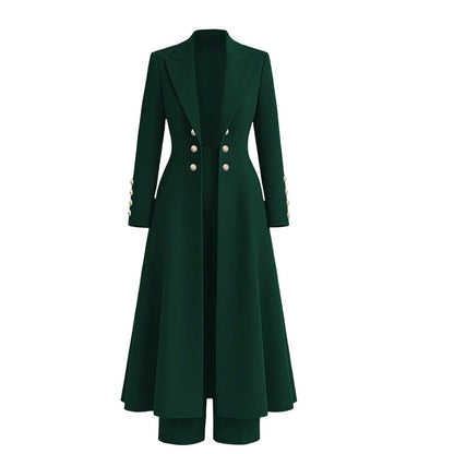 ✨ Women's Double-Breasted Long Knit Coat & Straight-Leg Pants Set – Flattering Tailored Silhouette, Chic Gold-Tone Buttons & Sophisticated Style for Effortless Fall & Winter Outfits! 💕