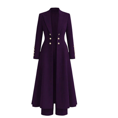 ✨ Women's Double-Breasted Long Knit Coat & Straight-Leg Pants Set – Flattering Tailored Silhouette, Chic Gold-Tone Buttons & Sophisticated Style for Effortless Fall & Winter Outfits! 💕