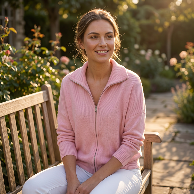 Women's Ribbed Knit Zip-Up Cardigan