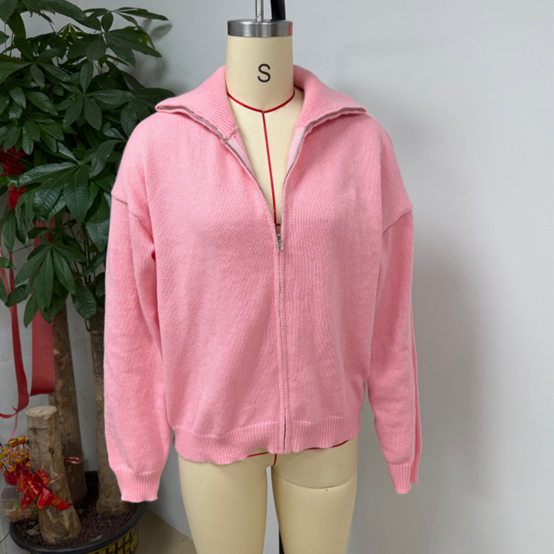 Women's Ribbed Knit Zip-Up Cardigan