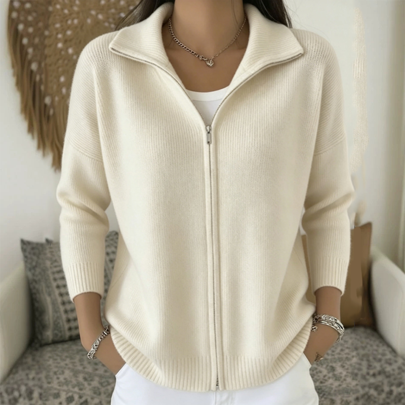 Women's Ribbed Knit Zip-Up Cardigan