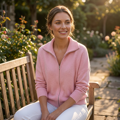 Women's Ribbed Knit Zip-Up Cardigan