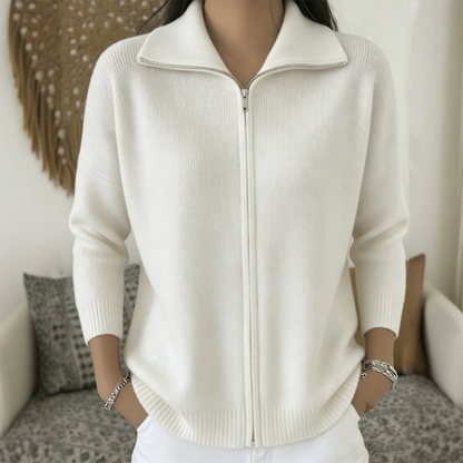 Women's Ribbed Knit Zip-Up Cardigan