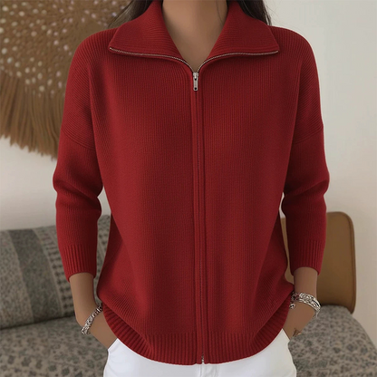 Women's Ribbed Knit Zip-Up Cardigan