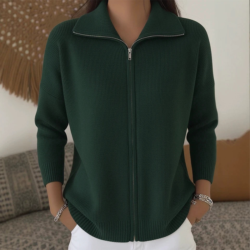 Women's Ribbed Knit Zip-Up Cardigan