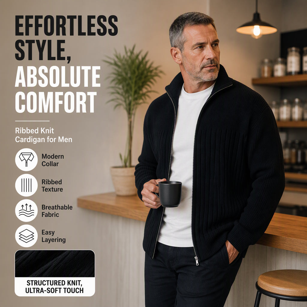 Men's Full-Zip Ribbed Knit Cardigan Sweater