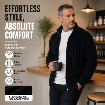 Men's Full-Zip Ribbed Knit Cardigan Sweater