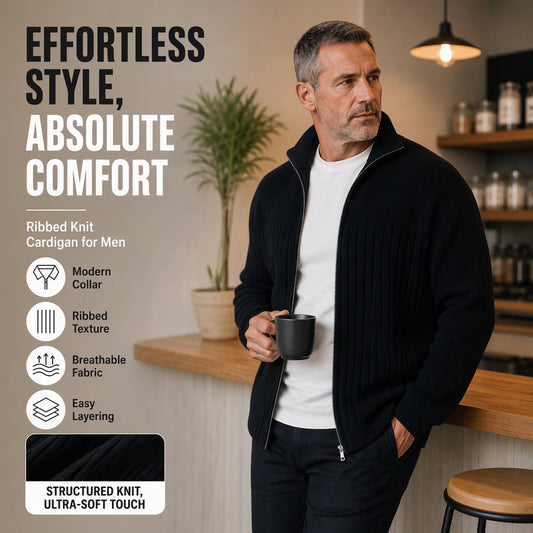 🧥Men's Full-Zip Ribbed Knit Cardigan Sweater