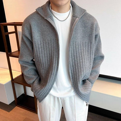 Men's Full-Zip Ribbed Knit Cardigan Sweater