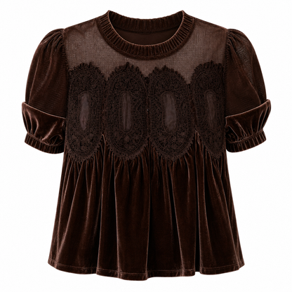 Women's Solid Short Sleeve Top with Ruffle Collar