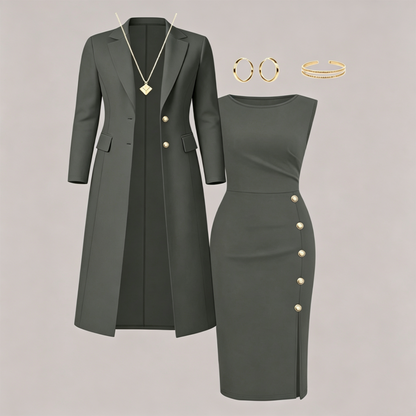 Women's Elegant Long Blazer & Sleeveless Dress Set