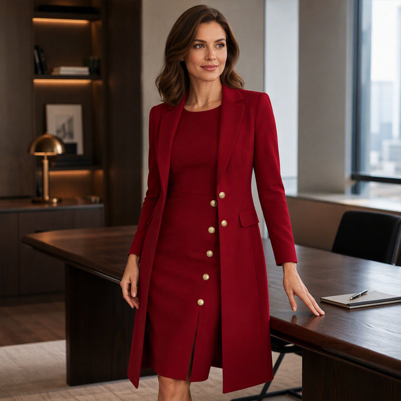 Women's Elegant Long Blazer & Sleeveless Dress Set