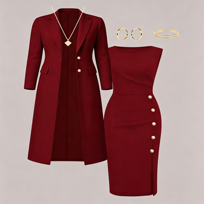 Women's Elegant Long Blazer & Sleeveless Dress Set