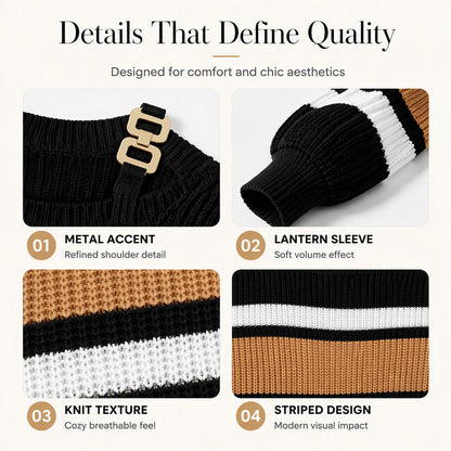 A Little Shoulder, A Lot of Charm! Women's Casual Off-Shoulder Striped Knit Sweater — Where Playful Neckline Details Meet Classic Stripes, Bringing a Beautifully Feminine Touch to Your Favorite Everyday Outfits