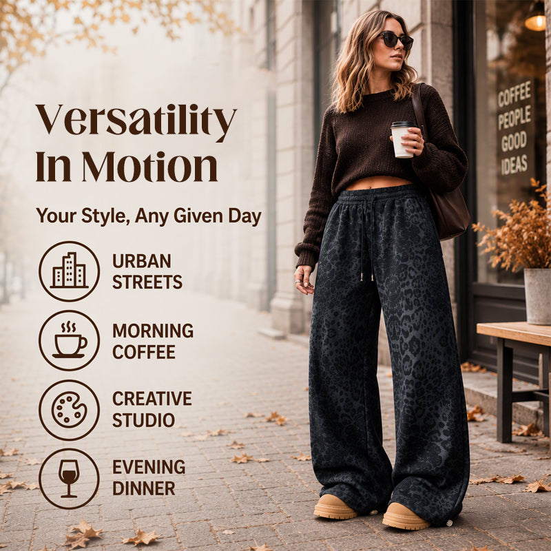 Women's Casual Leopard Print Wide Leg Sweatpants