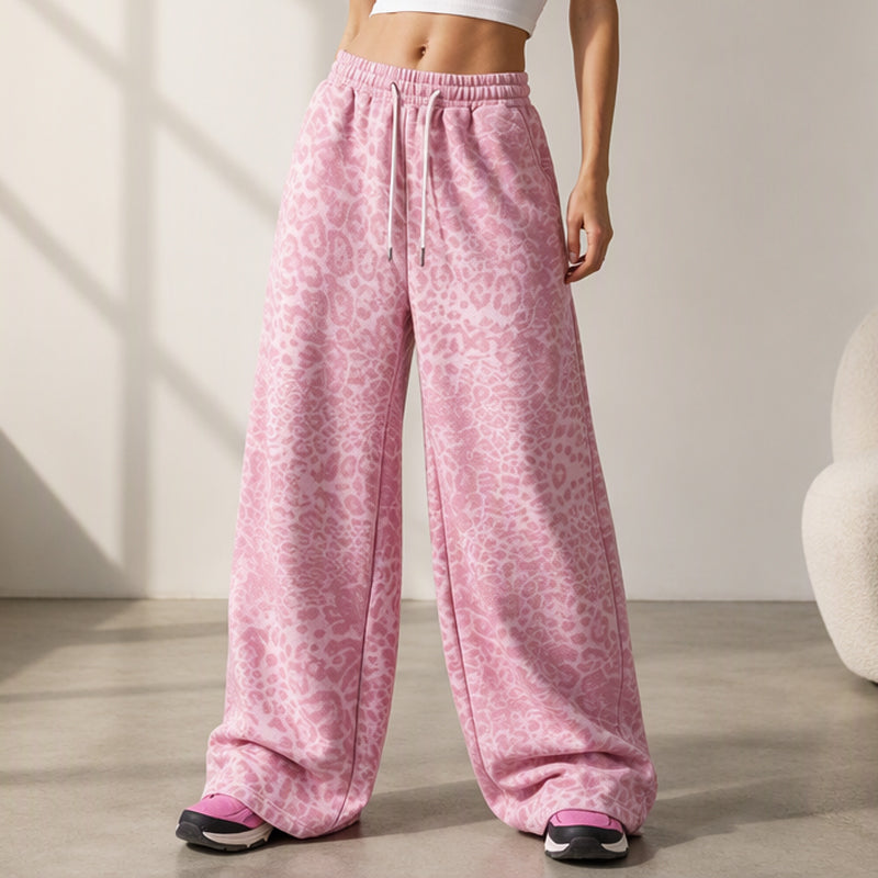 Women's Casual Leopard Print Wide Leg Sweatpants