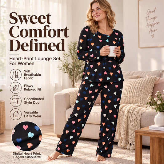 ❤️Women's Heart Print Long Sleeve Pajama Set🌸